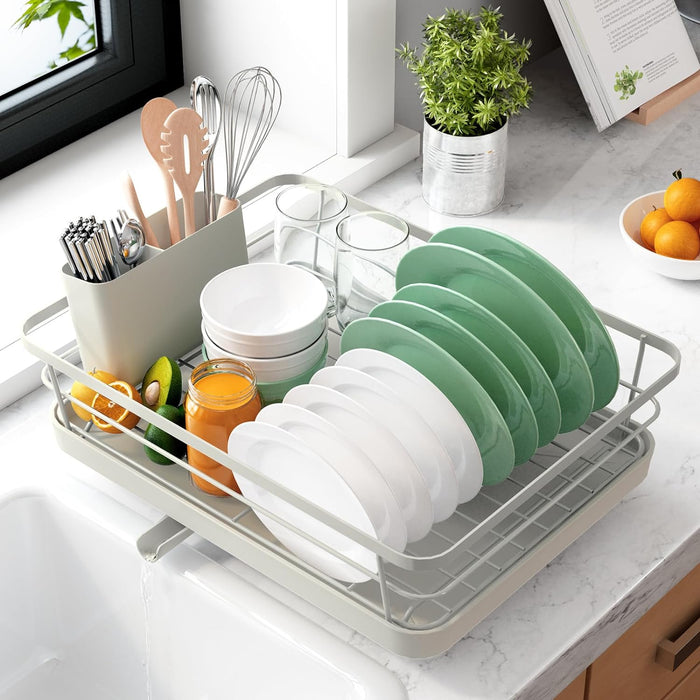 Kitsure Dish Drying Rack- Space-Saving Dish Rack, Dish Racks for Kitchen Counter, Stainless Steel Kitchen Drying Rack with a Cutlery Holder,12''W x 15''L, Light Grey（B0CQ7D7BDZ）