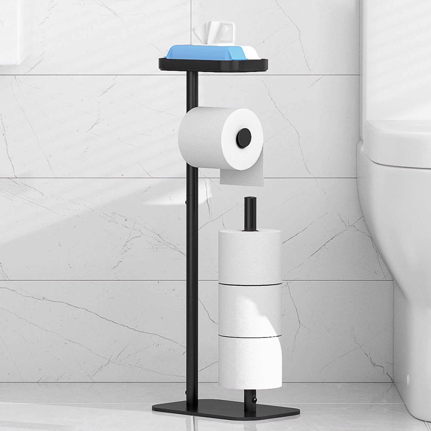 Toilet Paper Holder Free Standing - Multifunctional & Rustless