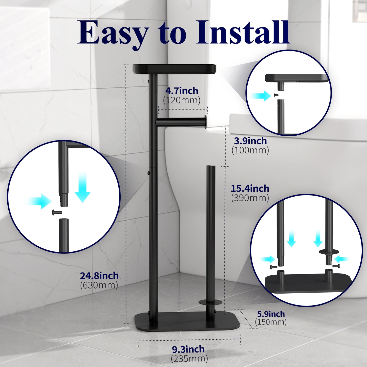 Toilet Paper Holder Free Standing - Multifunctional & Rustless