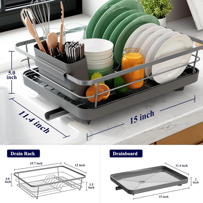 Kitsure Dish Drying Rack- Space-Saving Dish Rack, Dish Racks for Kitchen Counter, Durable Stainless Steel Kitchen Drying Rack with a Cutlery Holder, Grey1, USKI494（B0CNVFX7L5）