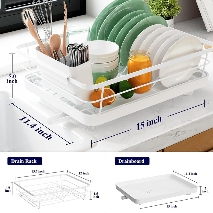 Kitsure Dish Drying Rack- Space-Saving Dish Rack, Dish Racks for Kitchen Counter, Durable Stainless Steel Kitchen Drying Rack with a Cutlery Holder, White, USKI494（B0CNVF5J4F）