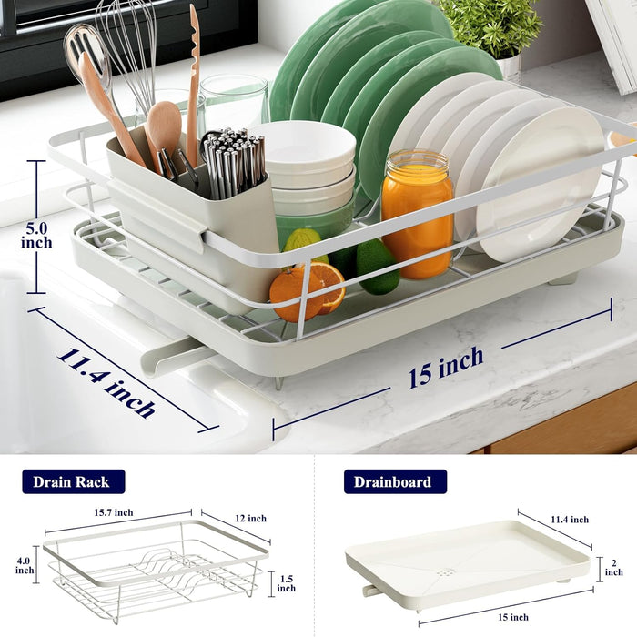 Kitsure Dish Drying Rack- Space-Saving Dish Rack, Dish Racks for Kitchen Counter, Stainless Steel Kitchen Drying Rack with a Cutlery Holder,12''W x 15''L, Light Grey（B0CQ7D7BDZ）