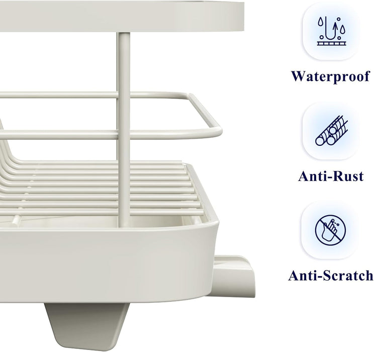 Kitsure Dish Drying Rack- Space-Saving Dish Rack, Dish Racks for Kitchen Counter, Stainless Steel Kitchen Drying Rack with a Cutlery Holder,12''W x 15''L, Light Grey（B0CQ7D7BDZ）