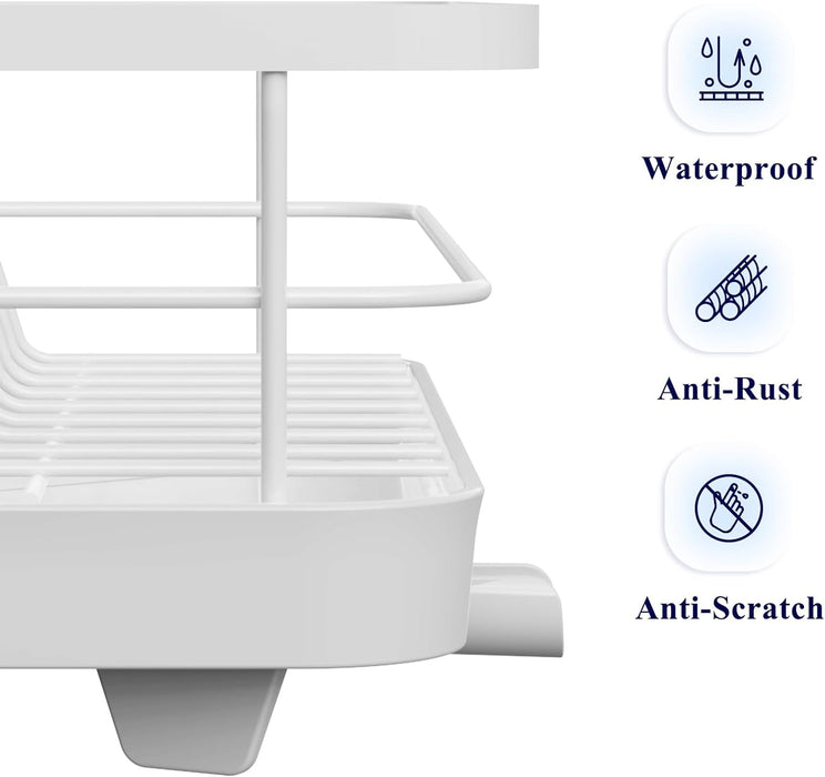 Kitsure Dish Drying Rack- Space-Saving Dish Rack, Dish Racks for Kitchen Counter, Durable Stainless Steel Kitchen Drying Rack with a Cutlery Holder, White, USKI494（B0CNVF5J4F）