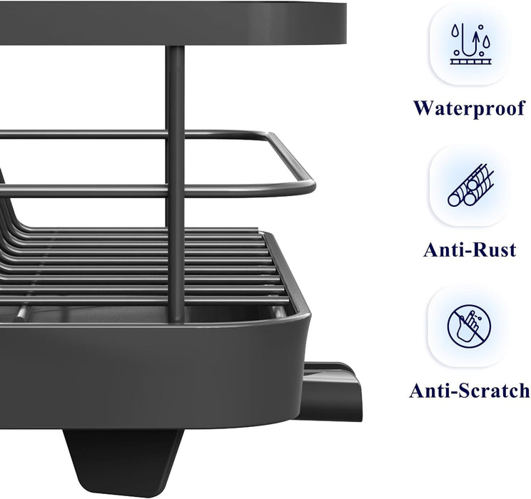 Kitsure Dish Drying Rack- Space-Saving Dish Rack, Dish Racks for Kitchen Counter, Durable Stainless Steel Kitchen Drying Rack with a Cutlery Holder, Grey1, USKI494（B0CNVFX7L5）