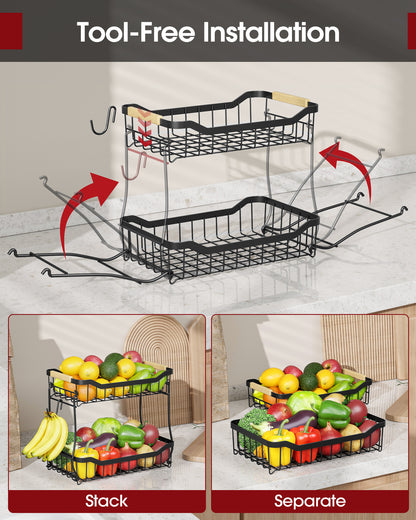 Fruit Basket - 2 Tier Fruit Basket for Kitchen Counter  8.4"D x 14.3"W x 11.0"H