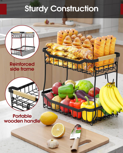 Fruit Basket - 2 Tier Fruit Basket for Kitchen Counter  8.4"D x 14.3"W x 11.0"H