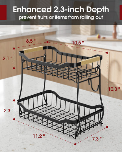 Fruit Basket - 2 Tier Fruit Basket for Kitchen Counter  8.4"D x 14.3"W x 11.0"H