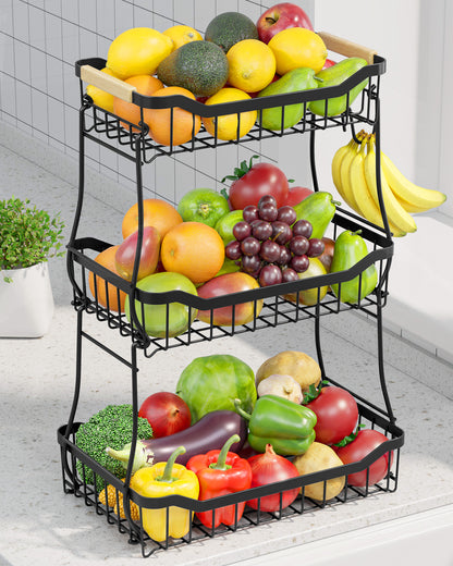 Fruit Basket - 2 Tier Fruit Basket for Kitchen Counter  8.4"D x 14.3"W x 11.0"H