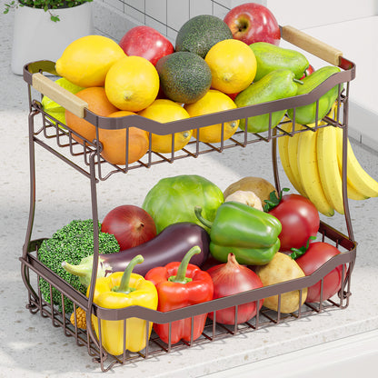 Fruit Basket - 2 Tier Fruit Basket for Kitchen Counter  8.4"D x 14.3"W x 11.0"H