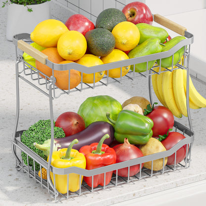 Fruit Basket - 2 Tier Fruit Basket for Kitchen Counter  8.4"D x 14.3"W x 11.0"H