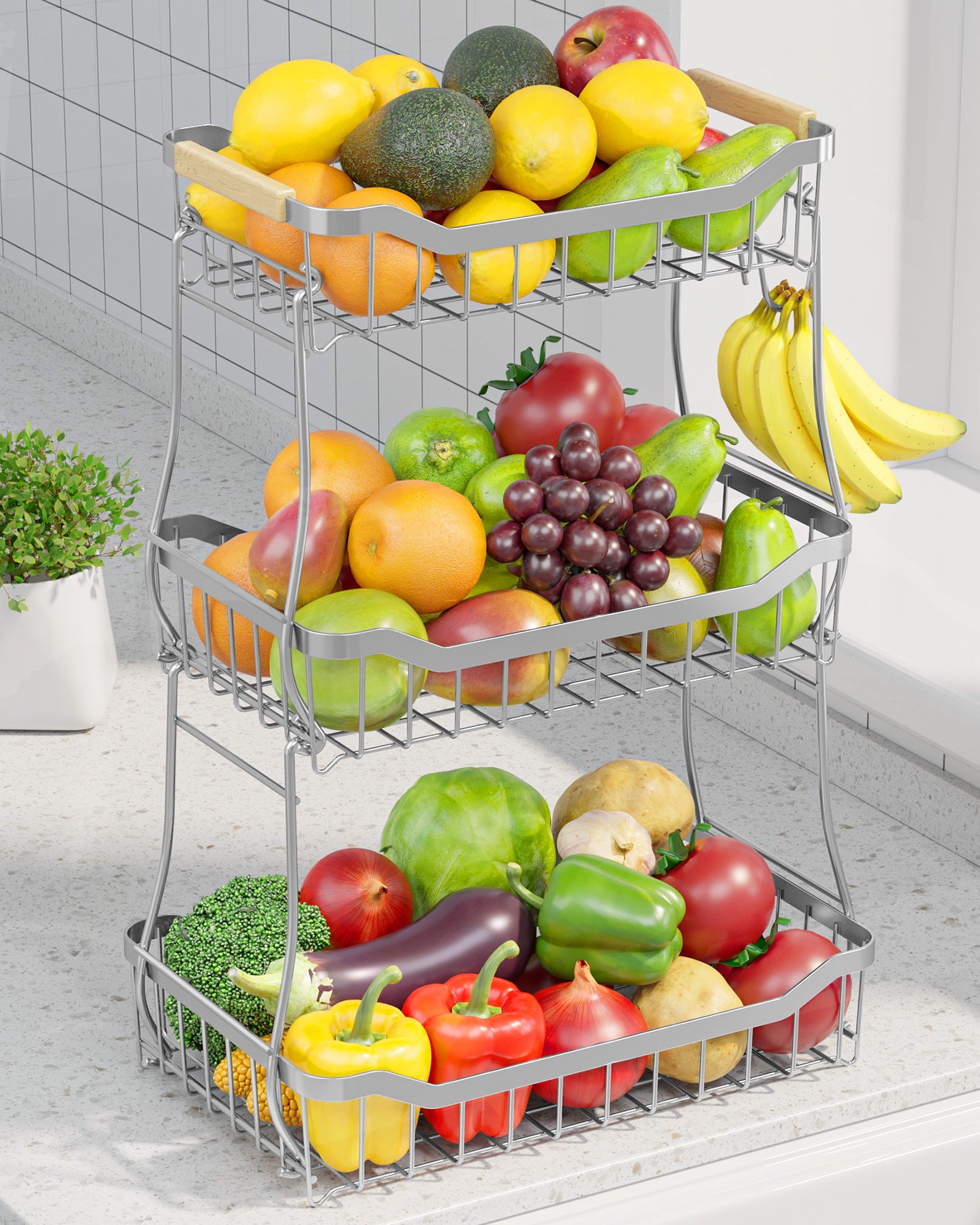 Fruit Basket - 2 Tier Fruit Basket for Kitchen Counter  8.4"D x 14.3"W x 11.0"H