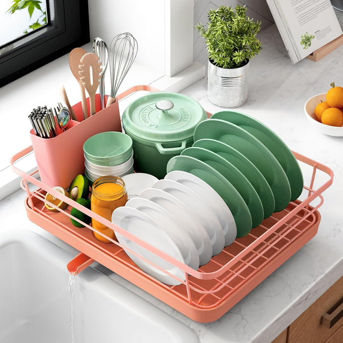 Kitsure Dish Drying Rack- Space-Saving Dish Rack, Dish Racks for Kitchen Counter, Durable Stainless Steel Kitchen Drying Rack with a Cutlery Holder, Orange（B0CNVDVX5J）