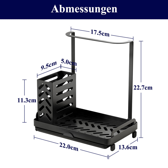 Kitsure Kitchen Organiser - Stainless Steel Sink Organiser, Multifunctional Organiser Kitchen with Removable Collection Tray, Sponge Holder Kitchen for Brushes and Towels DE465