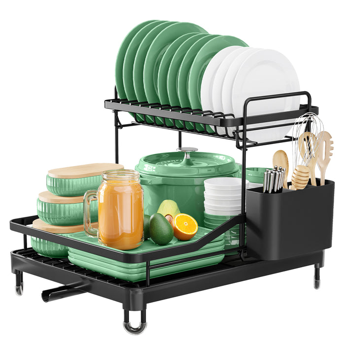 Kitsure Dish Drying Rack - Dish Racks for Kitchen Counter, 2-Tier Dish Rack w/a Cutlery Holder, Compact Dish Drainers for Kitchen Counter, Stainless Drying Rack for Kitchen（4033）