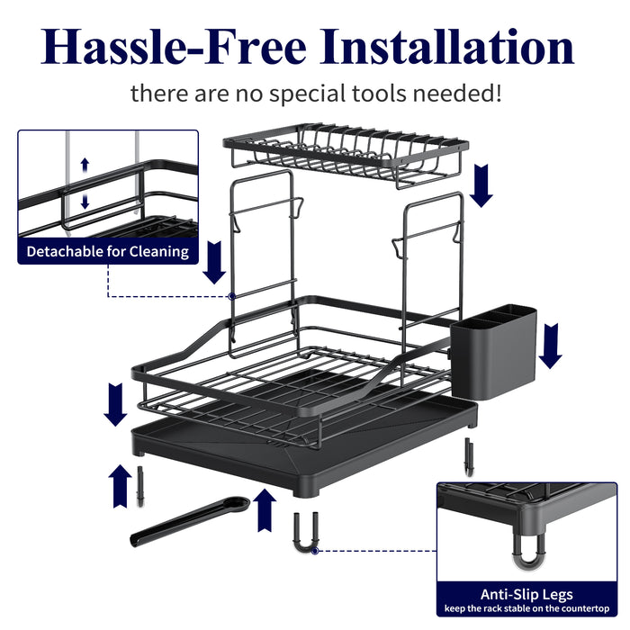 Kitsure Dish Drying Rack - Dish Racks for Kitchen Counter, 2-Tier Dish Rack w/a Cutlery Holder, Compact Dish Drainers for Kitchen Counter, Stainless Drying Rack for Kitchen（4033）