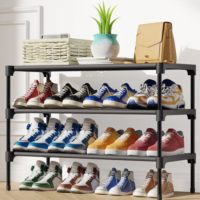 Kitsure Shoe Rack - Premium Non-Woven Shoe Rack Shelf, 3-Tier Shoe Organizer for Closet, Entryway, Garage & Corridor, Sturdy & Durable Long Stackable Shoe Shelves, Up to 12 Pairs of Shoes （4122）