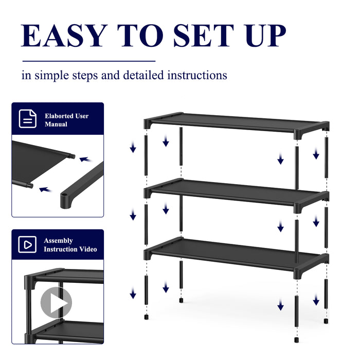 Kitsure Shoe Rack - Premium Non-Woven Shoe Rack Shelf, 3-Tier Shoe Organizer for Closet, Entryway, Garage & Corridor, Sturdy & Durable Long Stackable Shoe Shelves, Up to 12 Pairs of Shoes （4122）