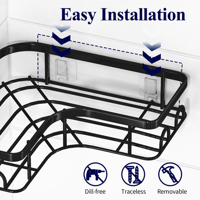 Kitsure Corner Shower Caddy - 2 Pack Rustproof Shower Organizer, Durable Shower Shelves with Large Capacity, Drill-Free Adhesive Shower Rack with 4 Movable Hooks, a Soap Holder（ 4157）