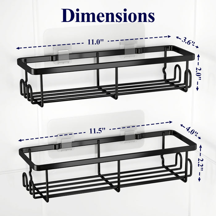 Kitsure Shower Caddy - 2 Pack Rustproof Shower Organizer, Drill-Free & Quick-Dry Shower Shelves for inside Shower with Large Capacity, Durable Stainless Steel Shower Rack with 4 Hooks, Black (4167)