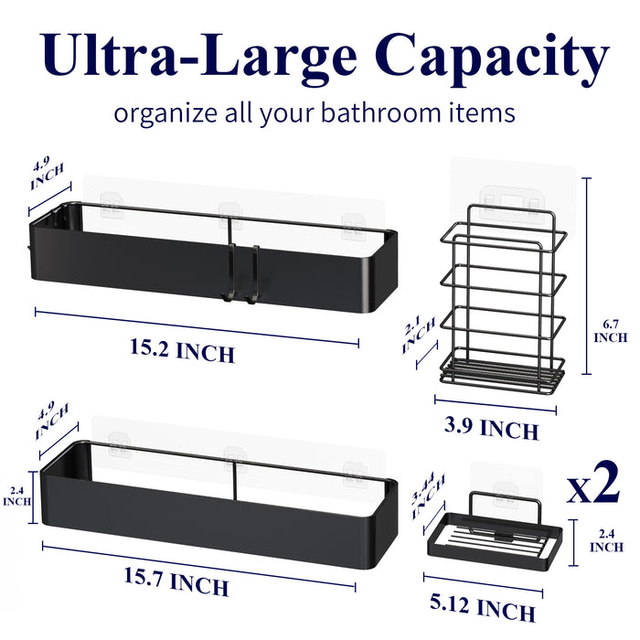 Kitsure X-Large Shower Caddy - 2 Pack Adhesive Shower Organizer, Drill-Free Shower Shelves for Inside Shower, Rustproof Stainless Steel Shower Rack for Bathroom (417)