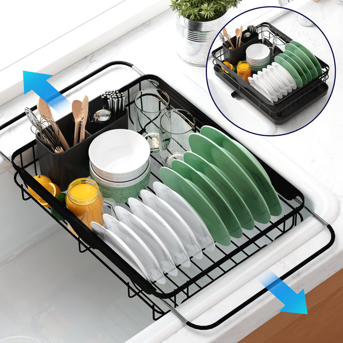 Kitsure Dish Drying Rack- Space-Saving Dish Rack, Dish Racks for Kitchen Counter and Sink, Stainless Steel Kitchen Drying Rack with a Cutlery Holder,12''W x 14''~23''L（4003）