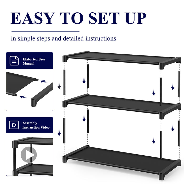 Kitsure Shoe Rack for Entryway Sturdy & Durable Shoe Organizer for Closet, 3 Tier Shoe Shelf , Shoe Organizer 12" D x 27.6" W x 14" H,Black-4022 (ASIN：B0CP5PJTPN)