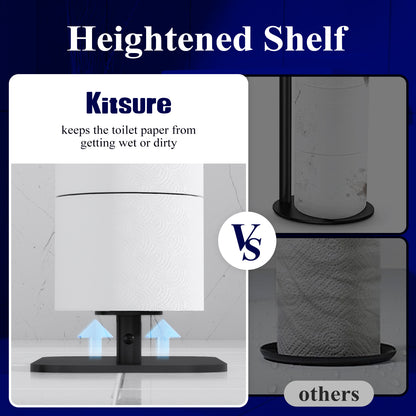 Kitsure Toilet Paper Holder Stand - Free-Standing with a Weighted Base, Durable & Rustless Shelf and Storage Design, Black （4039）