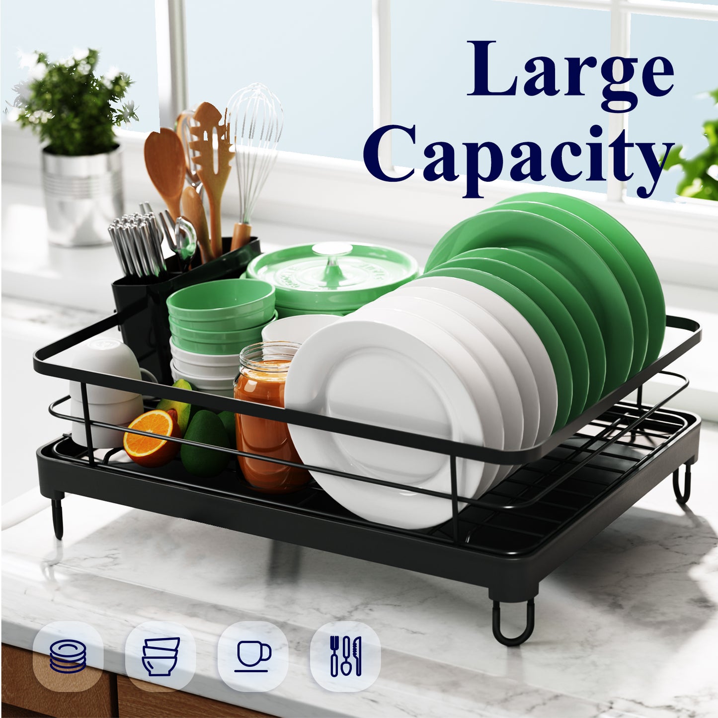 Kitsure Dish Drying Rack - Adjustable & Space-Saving Dish Rack