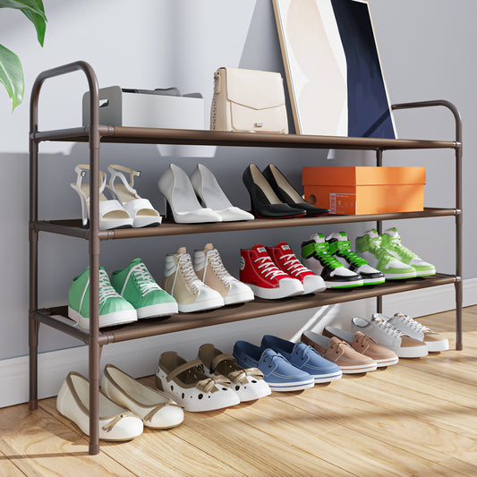Kitsure Shoe Rack for Entryway - Sturdy & Durable Long Stackable Shoe Organizer for Closet, 3-Tier Space-Saving Metal Shoe Shelf for up to 24 Pairs, for Garage & Corridor（4132）