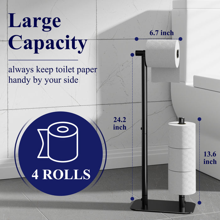 Kitsure Toilet Paper Holder Free Standing - Large Capacity Toilet Paper Roll Holder for 4 Rolls, Rustproof Toilet Paper Stand with Non-Slip Stable Base, Black Toilet Paper Holder Stand for Bathroom（4149）