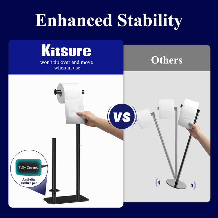 Kitsure Toilet Paper Holder Free Standing - Large Capacity Toilet Paper Roll Holder for 4 Rolls, Rustproof Toilet Paper Stand with Non-Slip Stable Base, Black Toilet Paper Holder Stand for Bathroom（4149）