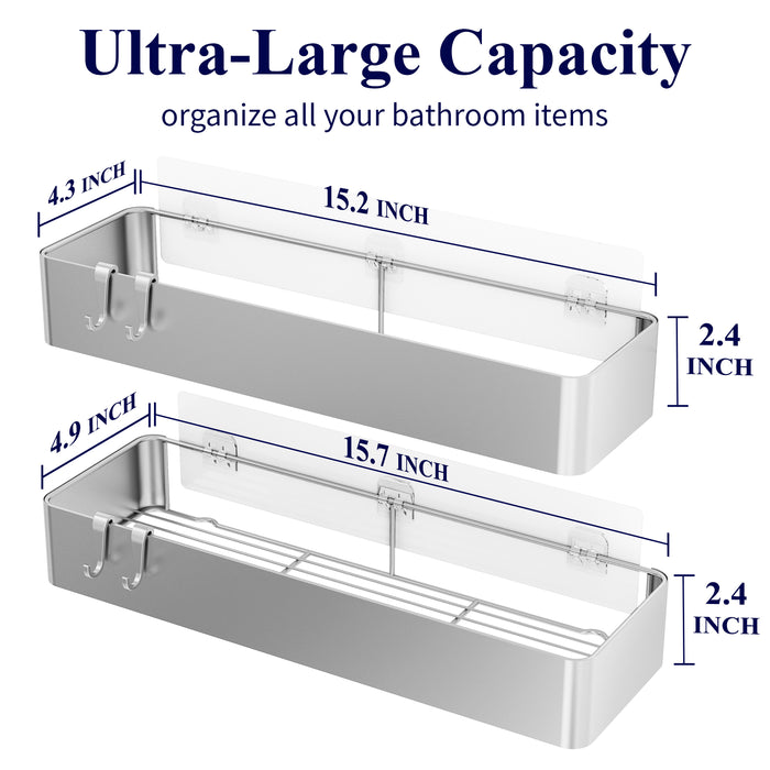 Kitsure X-Large Shower Caddy - 2 Pack Adhesive Shower Organizer, Drill-Free Shower Shelves for Inside Shower, Rustproof Stainless Steel Shower Rack for Bathroom (417)