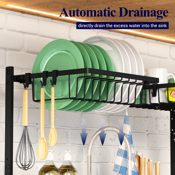 Kitsure Over The Sink Dish Drying Rack - 23.6" to 35"x21.2", Adjustable Sink Drying Rack for Kitchen Sink with Large Capacity, 2-Tier Dish Rack Over Sink with Multifunctional Baskets,Black(4184)