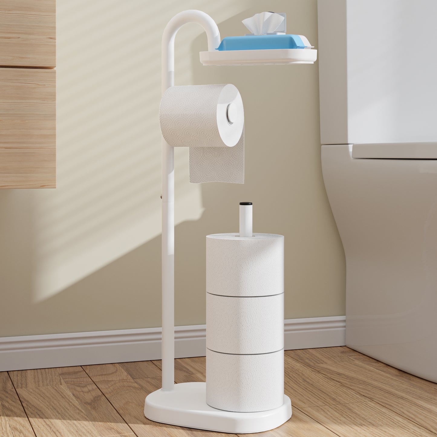 Toilet Paper Holder Stand with Shelf for Phone, Bathroom Free