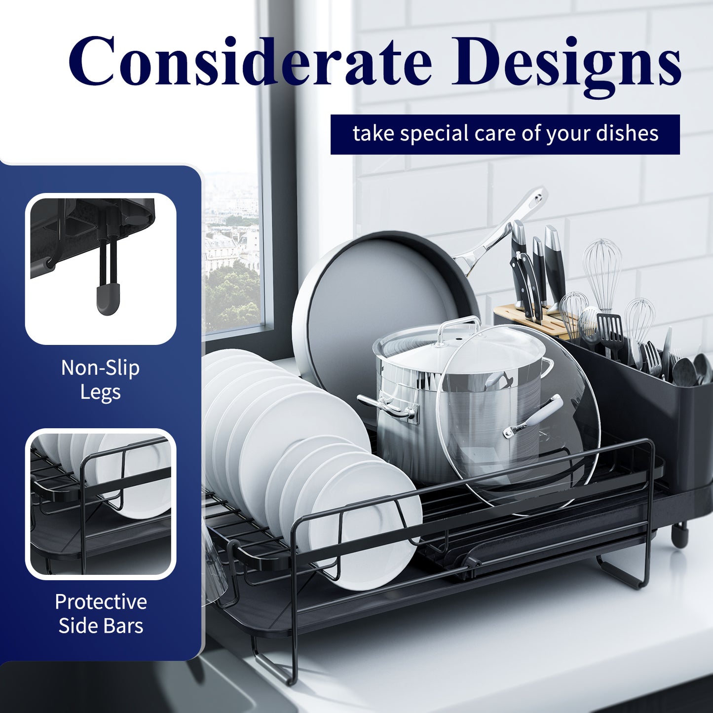  Kitsure Kitchen Dish Drying Rack - Extendable Dish Rack  w/Large Capacity, Dish Rack for Kitchen Counter, Multipurpose Dish Drainer  w/Detachable Brackets for Pot Lids, Dishes, Pans, White1
