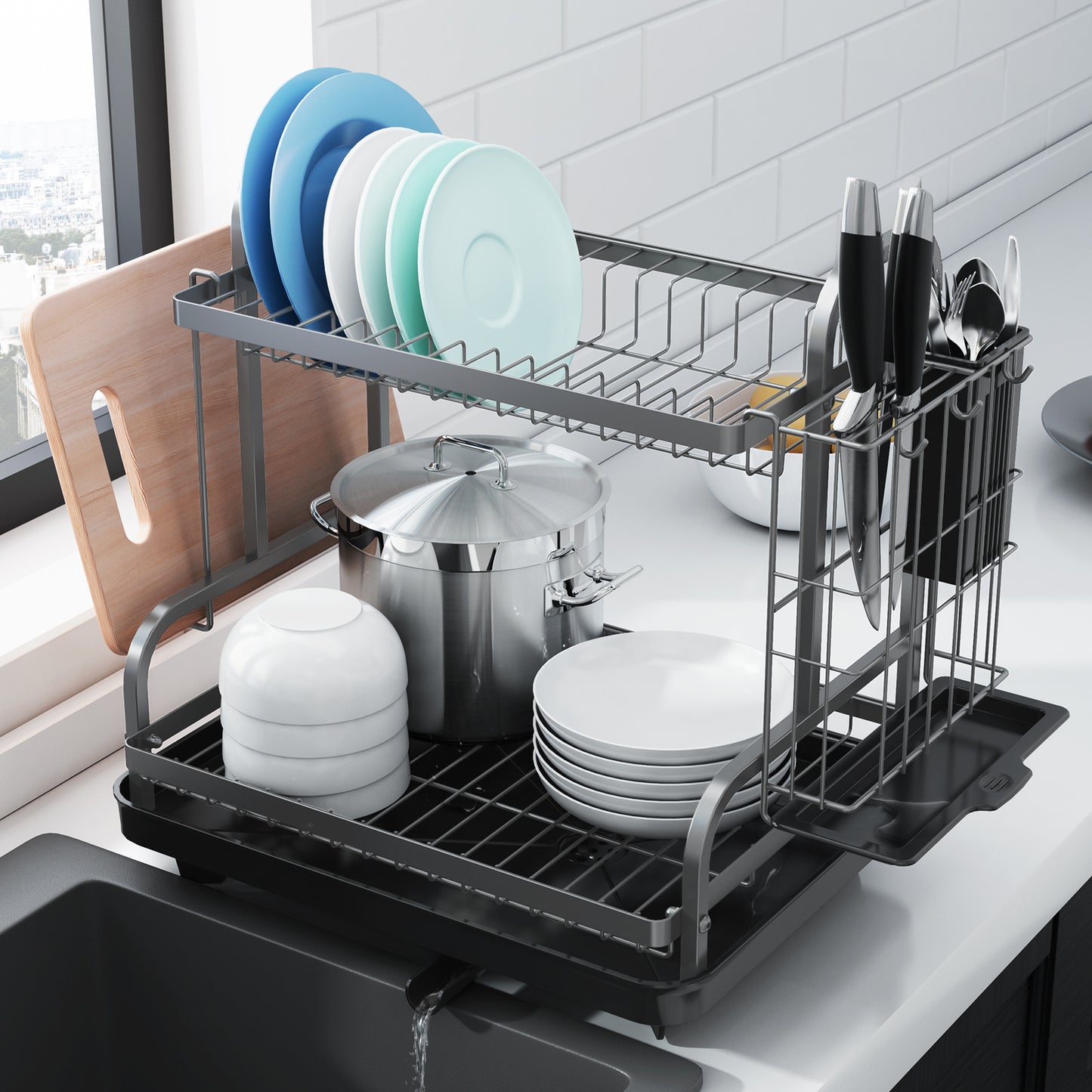 Kitsure Dish Drying Rack- Space-Saving Dish Rack, Dish Racks for Kitchen  Counter, Durable Stainless Steel Kitchen Drying Rack with a Cutlery Holder