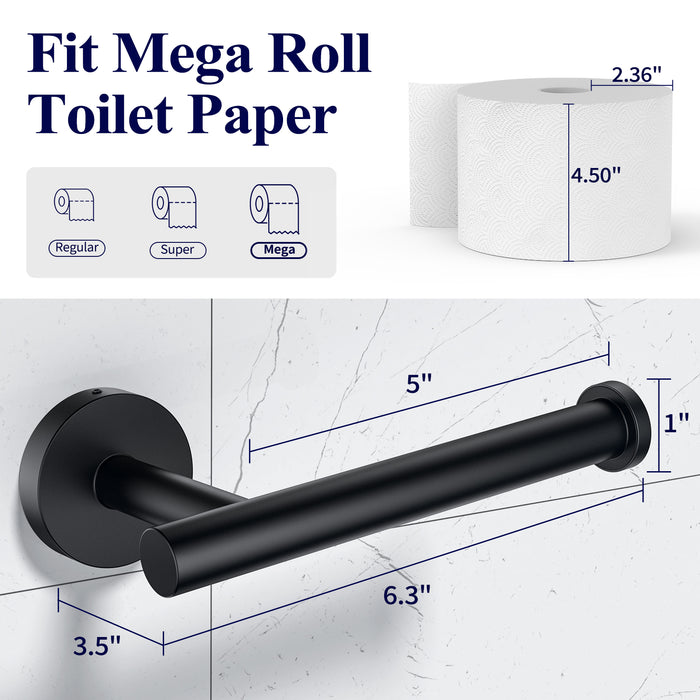 Kitsure Toilet Paper Holder Wall Mount - Sturdy Round Matte Black Toilet Paper Holder for Mega Roll, Premium 304 Stainless Steel Toilet Paper Roll Holder for Bathroom, Washroom（469）