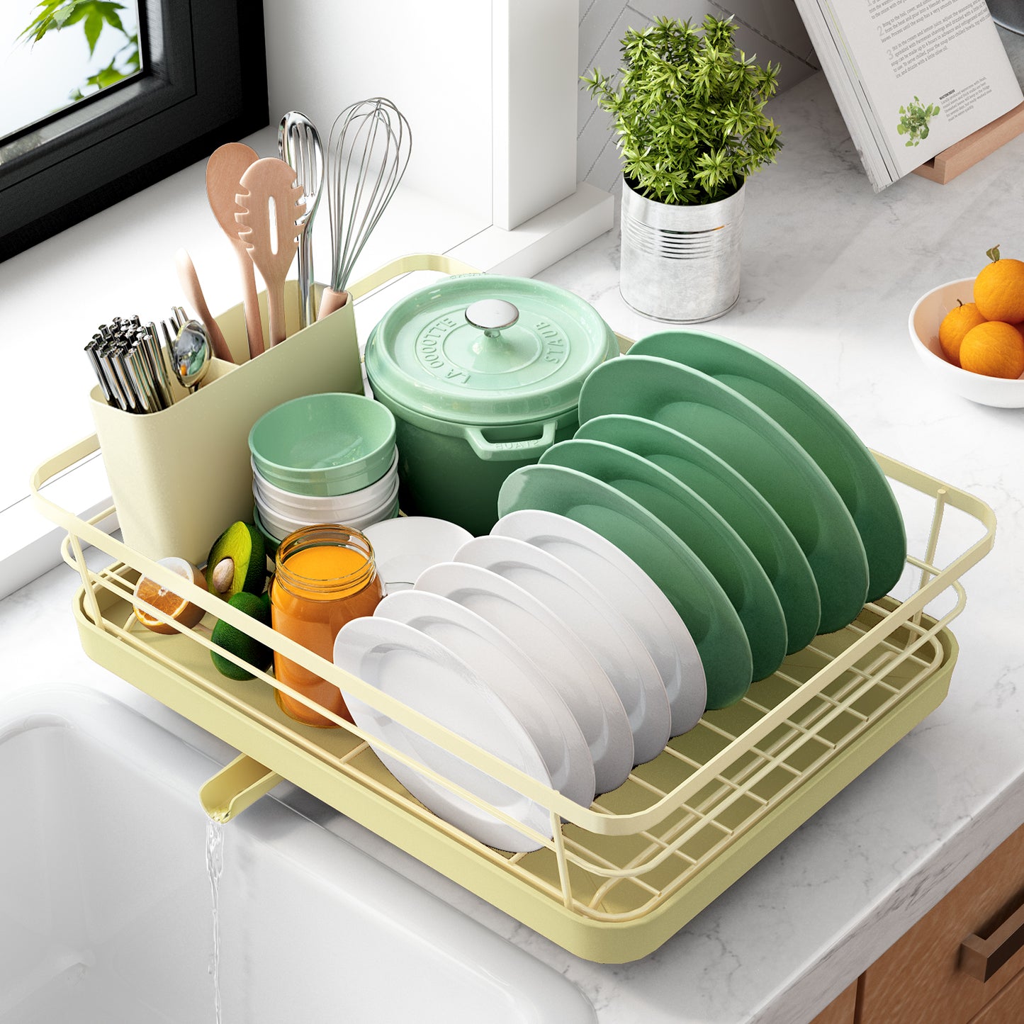 Dish Drying Rack, Multifunctional Dish Rack, Rustproof,drainboard ,  Space-saving 2-tier Large Capacity for Kitchen Counter 
