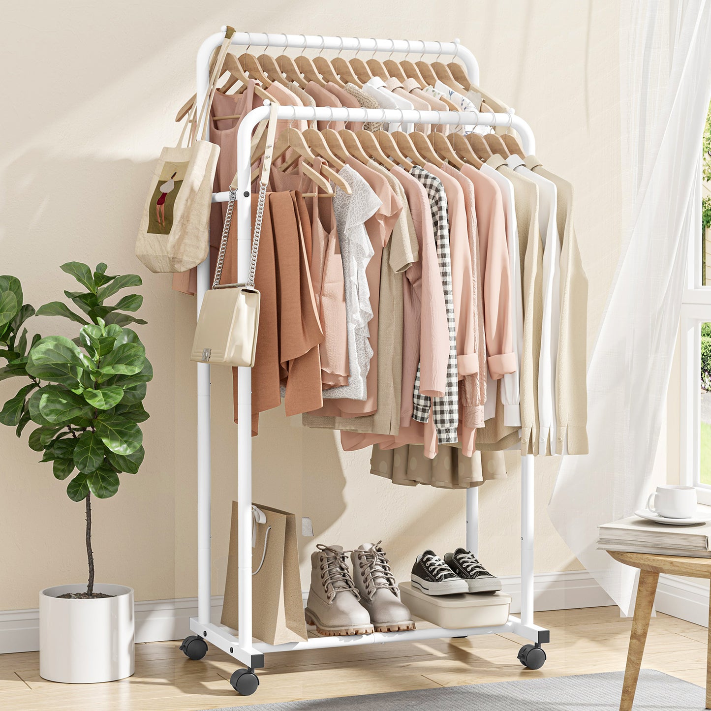 Clothes Rack - Multi-Functional Clothing Racks for Hanging Clothes and Shoes 16.5"D x 28.7"W x 59.1"H