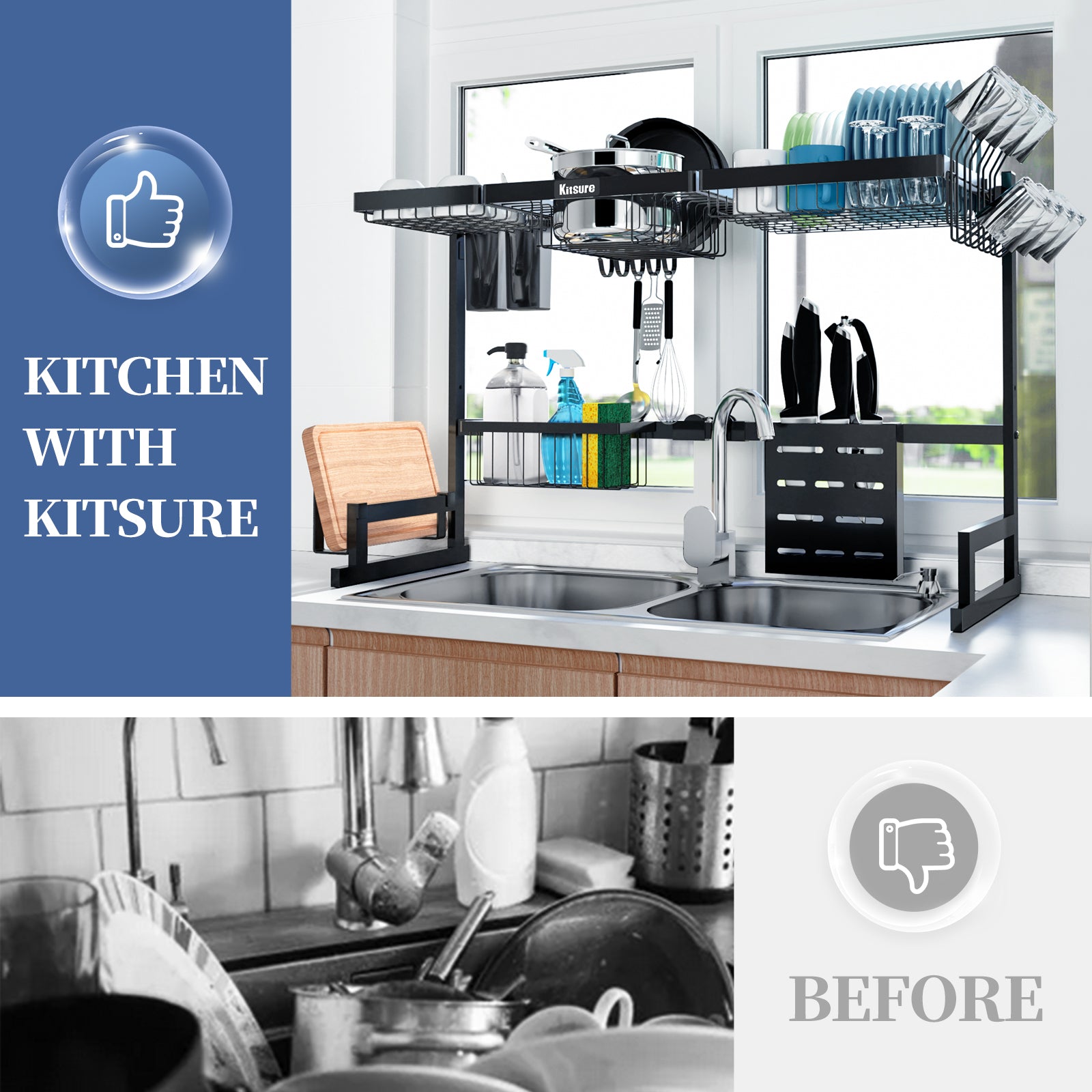 Kitsure Dish Drying Rack - Multipurpose 2-Tier Dish Rack, Dish Drainers for  Kitchen Counter, Large-Capacity Dish Dryer, Kitchen Drying Rack for Dishes