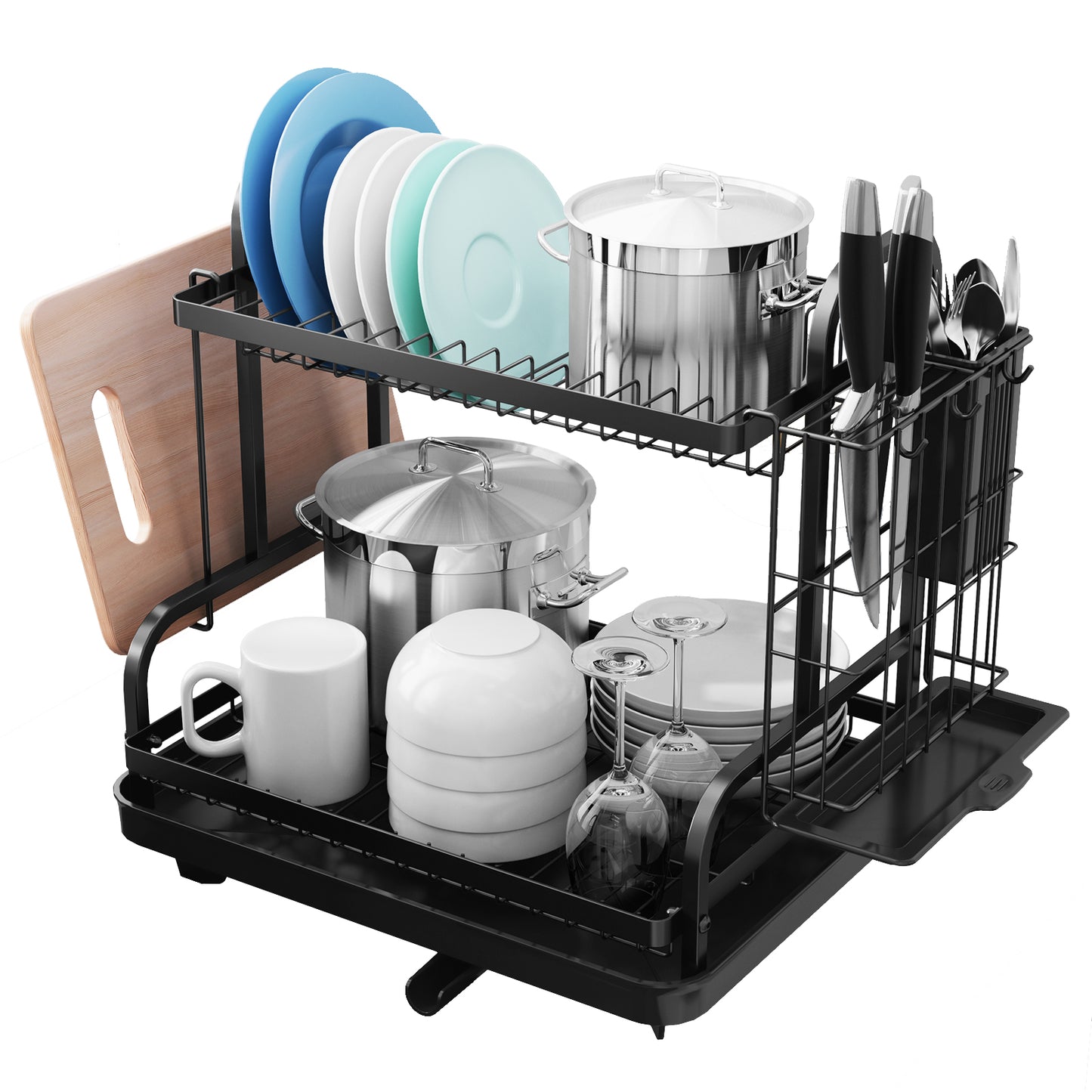 Dish Drying Rack With Drainboard,2 Tier Rustproof Sturdy Over The